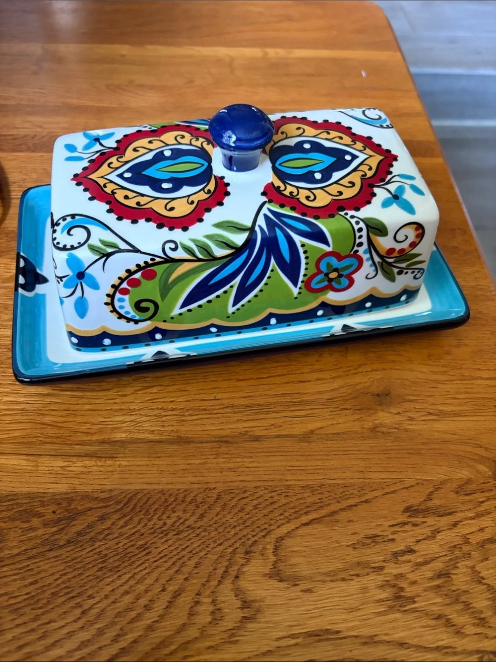 Espana Colorful Hand-Painted Ceramic Butter Dish